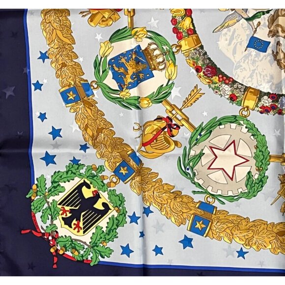 Authentic RARE! Hermes Emblemes De L'Europe Vintage 90cm Silk Scarf - Picture 5 of 7
